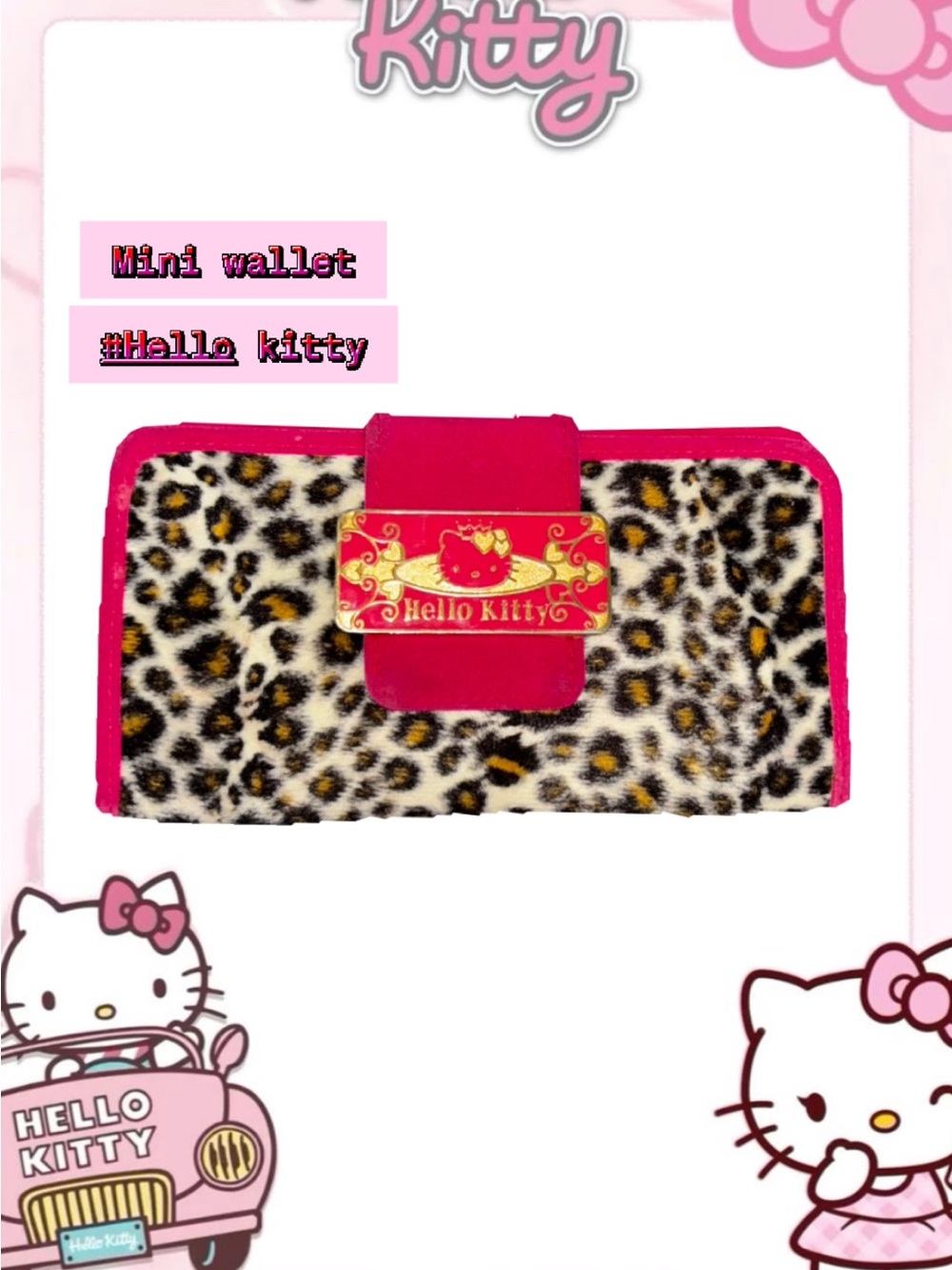Hello Kitty Leopard Print Mini Wallet with Hot Pink Trim